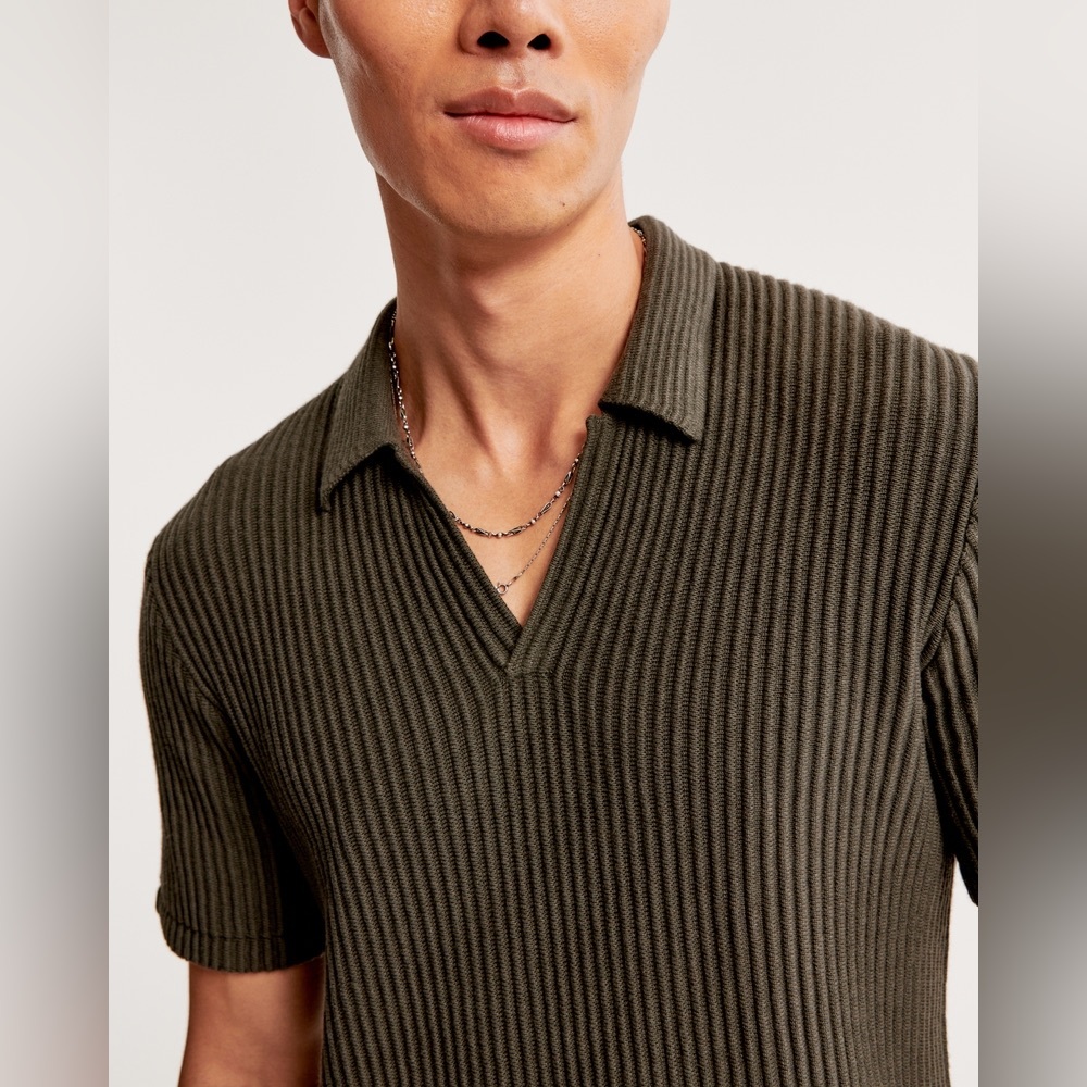 Abercrombie and Fitch Plisse Pleated Johnny Collar Sweater Polo